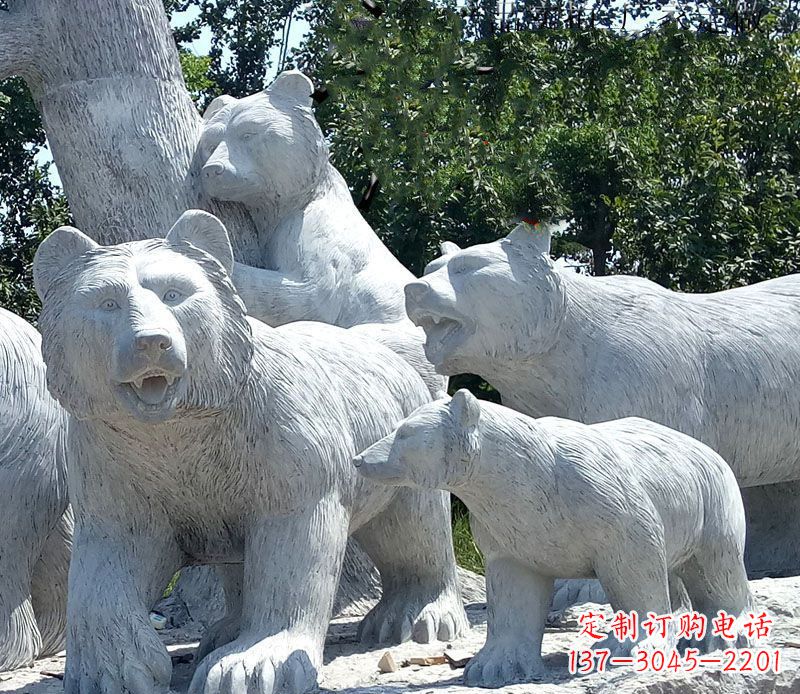 长春优雅神秘的北极熊石雕大理石动物雕塑