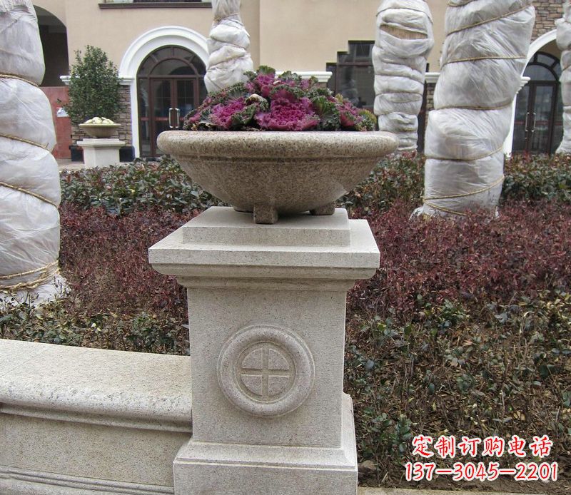 长春别墅景观大理石花盆石雕_2