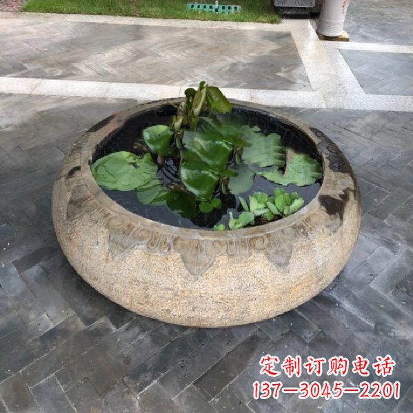 长春别墅庭院仿古做旧石雕鱼缸