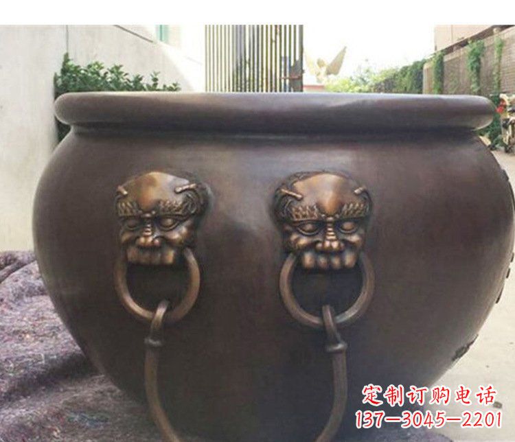 长春别墅招财水缸铜雕塑摆件