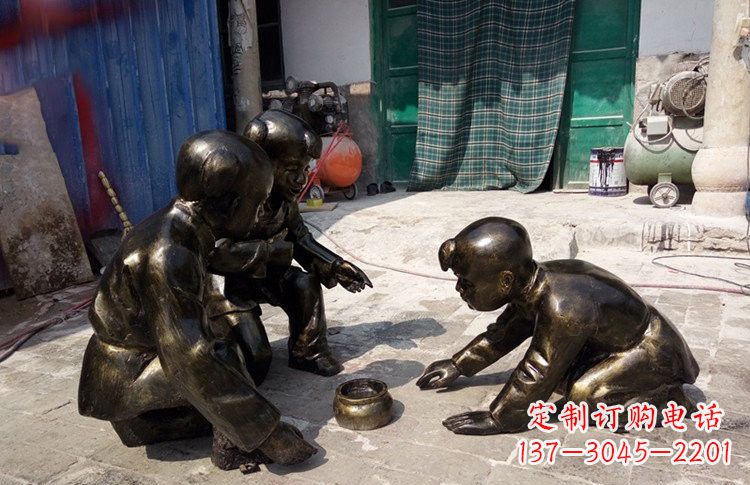 长春精美玻璃钢仿铜斗蛐蛐儿童雕塑