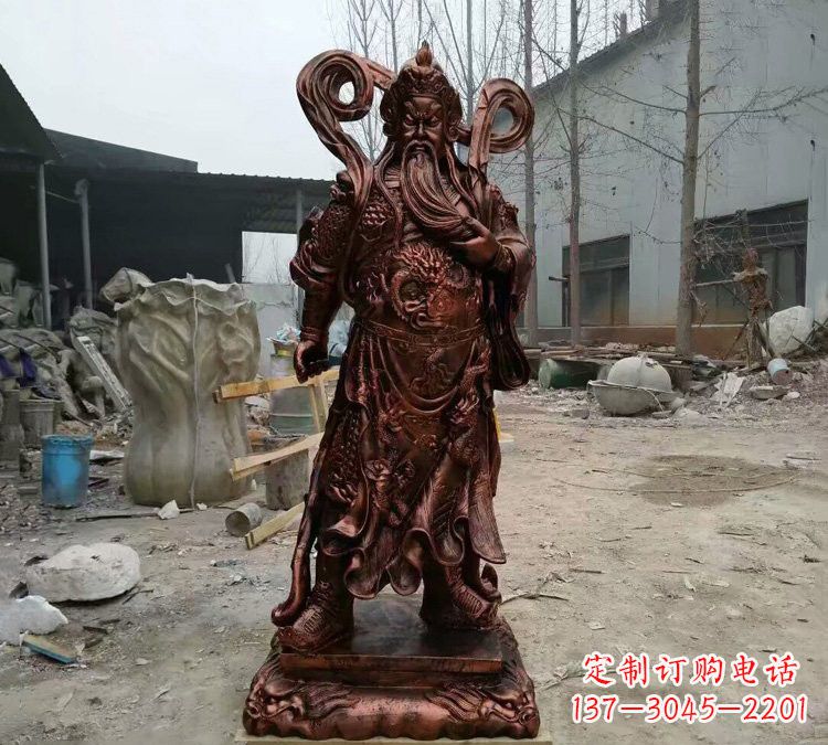 长春玻璃钢仿铜捋须关公雕塑