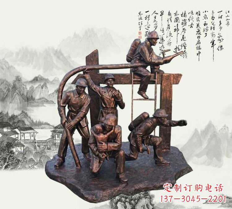 长春玻璃钢仿铜消防员雕塑传承英雄豪情