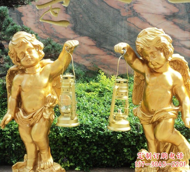 长春玻璃钢仿铜小天使路灯陪伴你安全回家