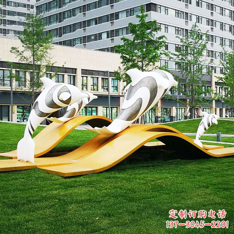 长春玻璃钢海豚景观雕塑精致的城市动物雕塑