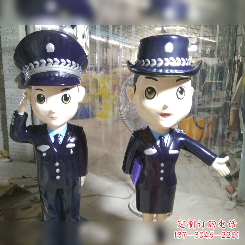 长春玻璃钢卡通警察雕塑