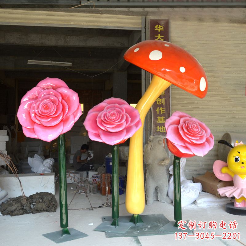 长春玻璃钢玫瑰花雕塑摆件