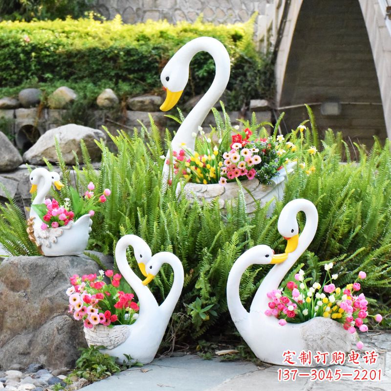 长春玻璃钢天鹅花盆雕塑