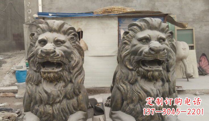 长春玻璃钢西洋趴狮仿铜动物雕塑