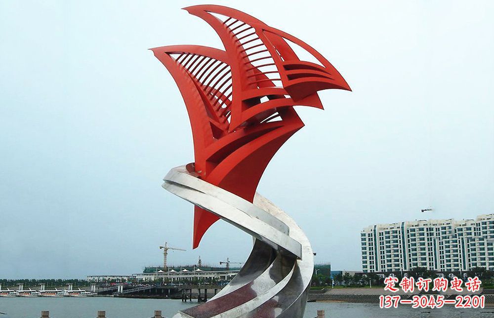 长春海洋之舟——不锈钢抽象帆船海边景观雕塑