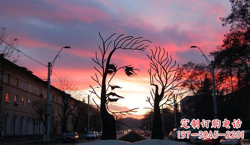 长春不锈钢人头雕塑点缀街边景观
