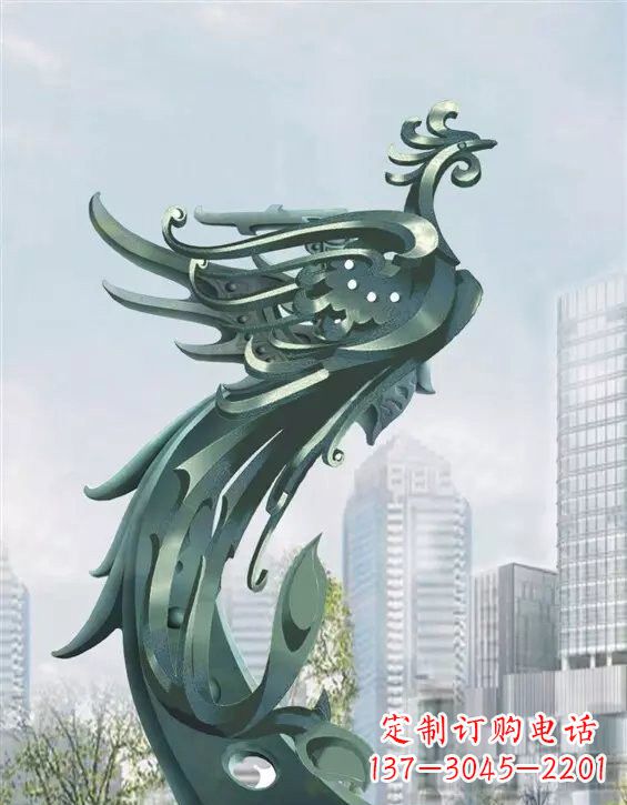 长春不锈钢大型凤凰雕塑美丽而神秘