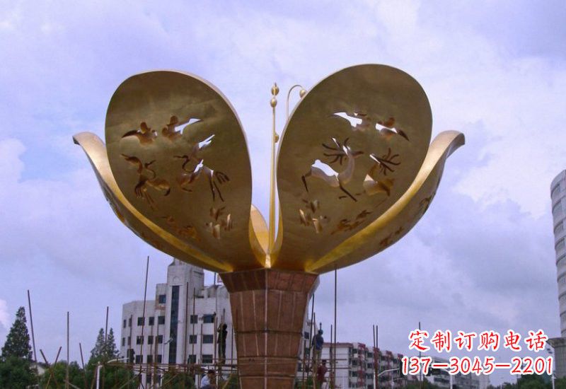 长春大型不锈钢紫荆花雕塑