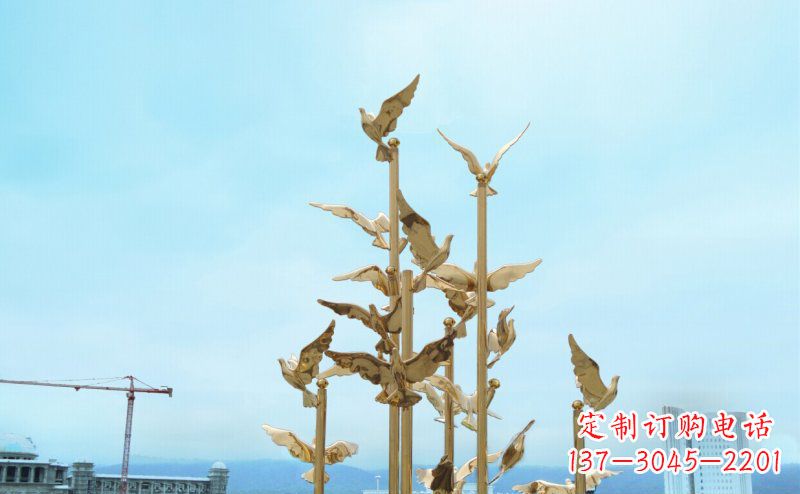 长春不锈钢飞翔的鸽子雕塑传递自由、和平的美好祝愿