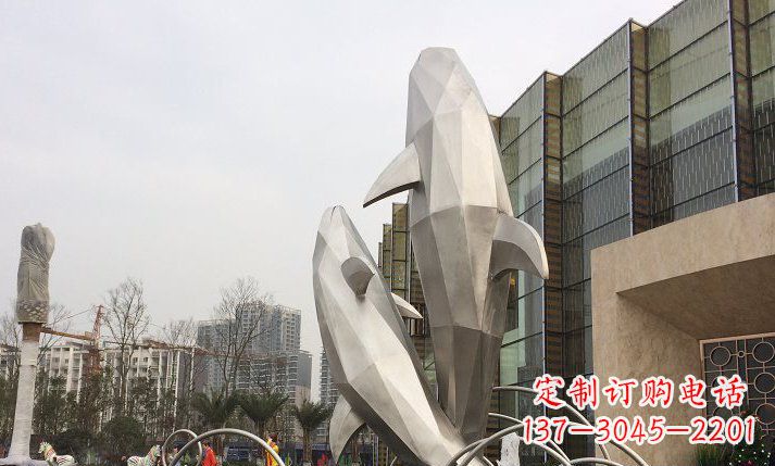 长春不锈钢海豚喷泉雕塑精美的海洋之美