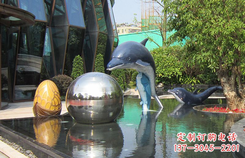 长春不锈钢海豚景观雕塑创造精美绝伦的企业公园