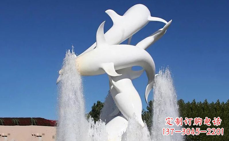 长春不锈钢海豚喷泉雕塑传递海豚的美丽
