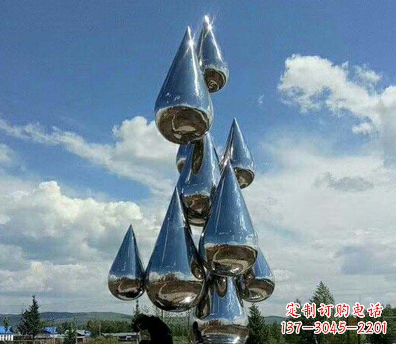 长春不锈钢镜面大型水滴雕塑——艺术精美、精致优雅