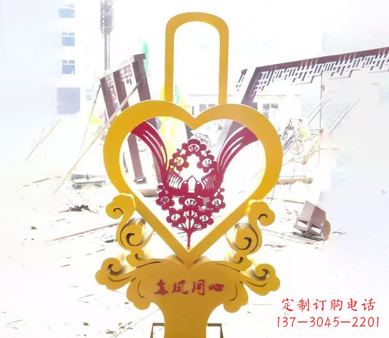 长春不锈钢龙凤同心雕塑精美雕刻传递着浓浓爱意