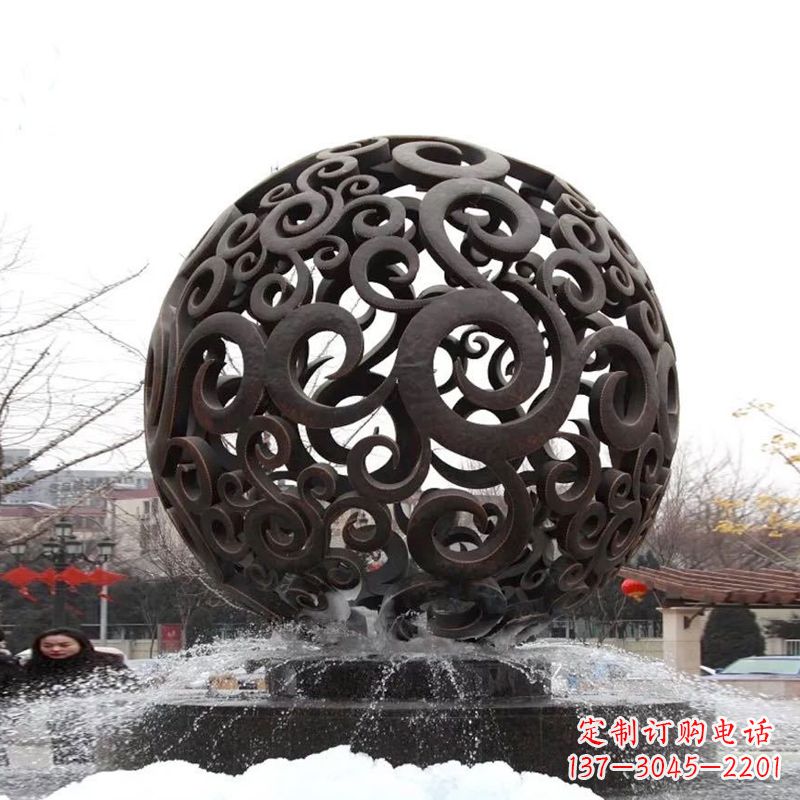 长春不锈钢镂空球水景喷泉雕塑