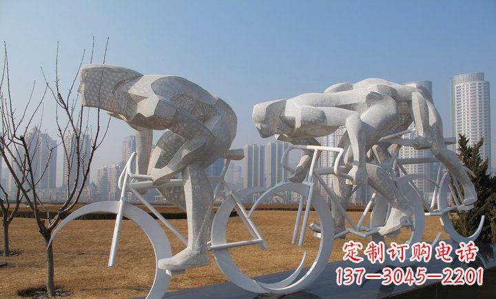 长春展现运动风采的不锈钢自行车雕塑
