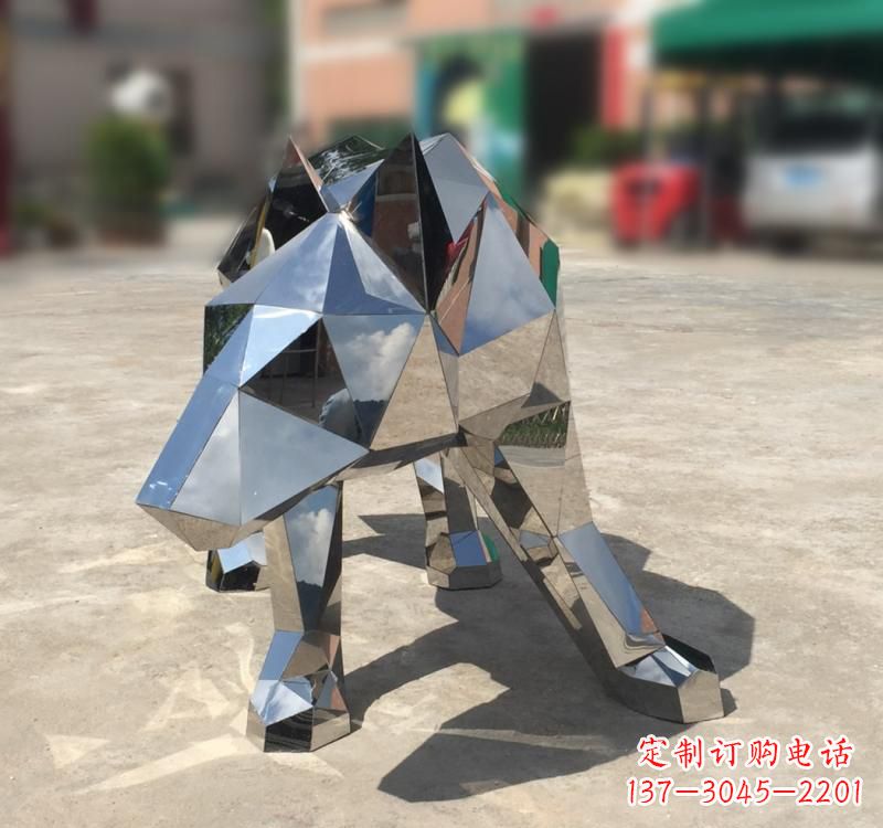 长春不锈钢园林动物几何狼雕塑