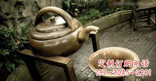 长春茶壶茶碗玻璃钢仿铜景观雕塑