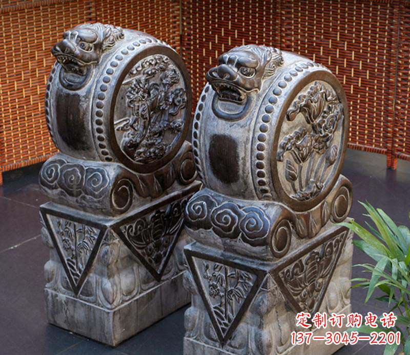 长春仿古石门墩雕塑,提升茶楼景观