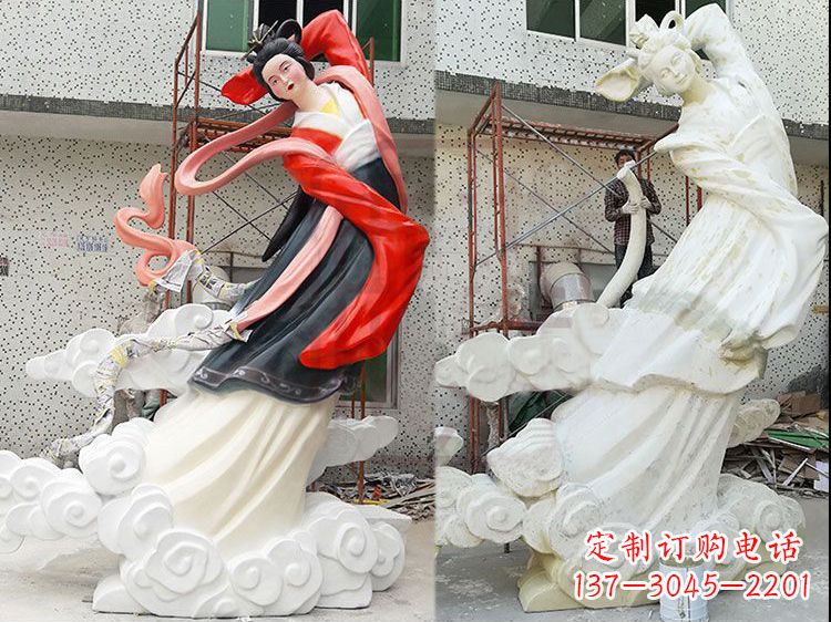 长春嫦娥玻璃钢雕塑-玻璃钢彩绘神话人物雕像