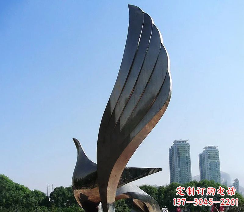 长春不锈钢翅膀雕塑象征着自由的美