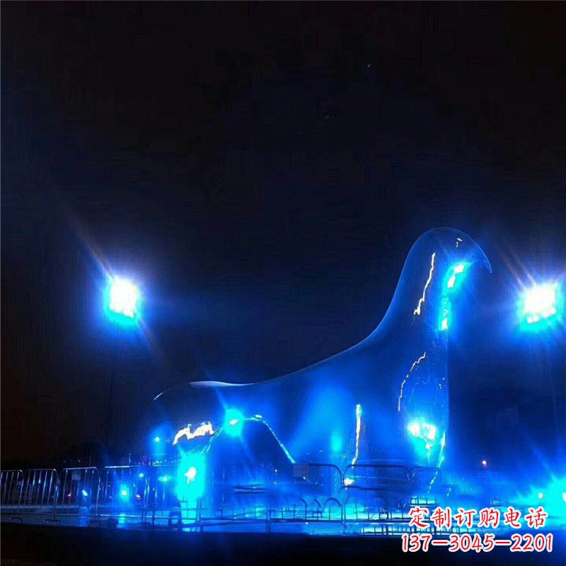 长春抽象和平不锈钢鸽子雕塑夜景灯光效果