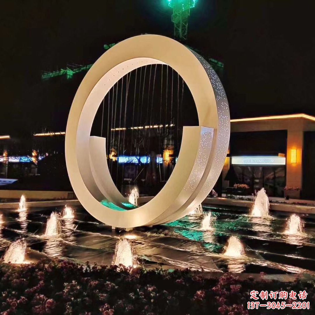 长春创意环状景观雕塑不锈钢灯光喷泉