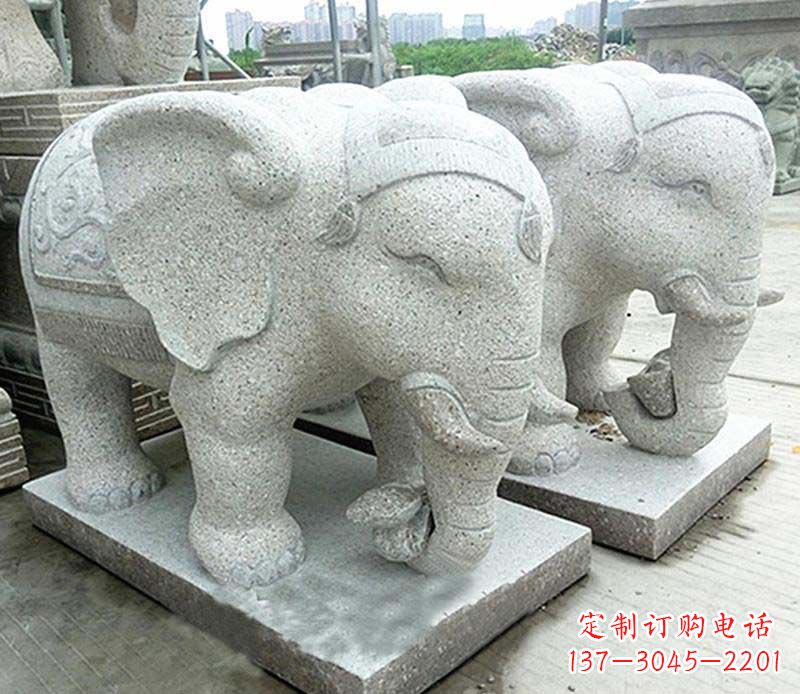 长春大理石制作的精美招财大象雕塑