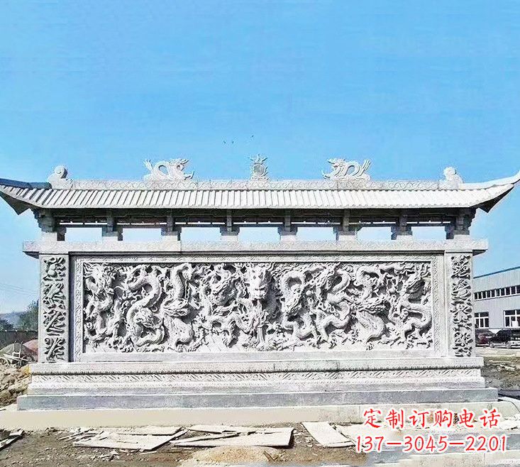 长春精美大理石九龙壁雕塑