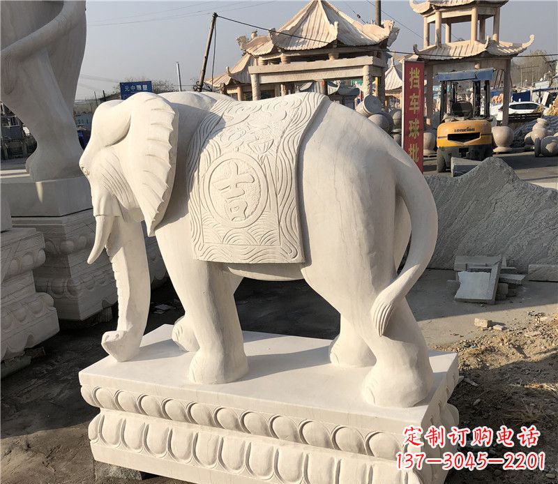 长春大理石卷鼻如意大象雕塑