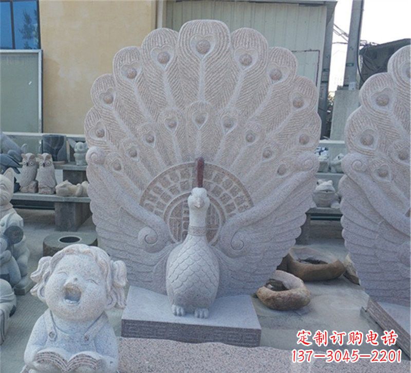 长春大理石孔雀开屏石雕