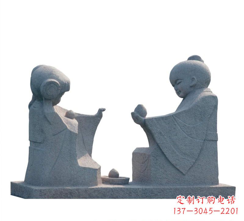长春传统风情——大理石孔融让梨雕塑