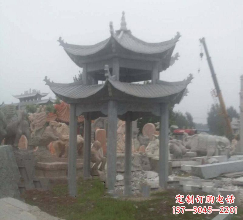 长春大理石六角凉亭石雕，精美绝伦