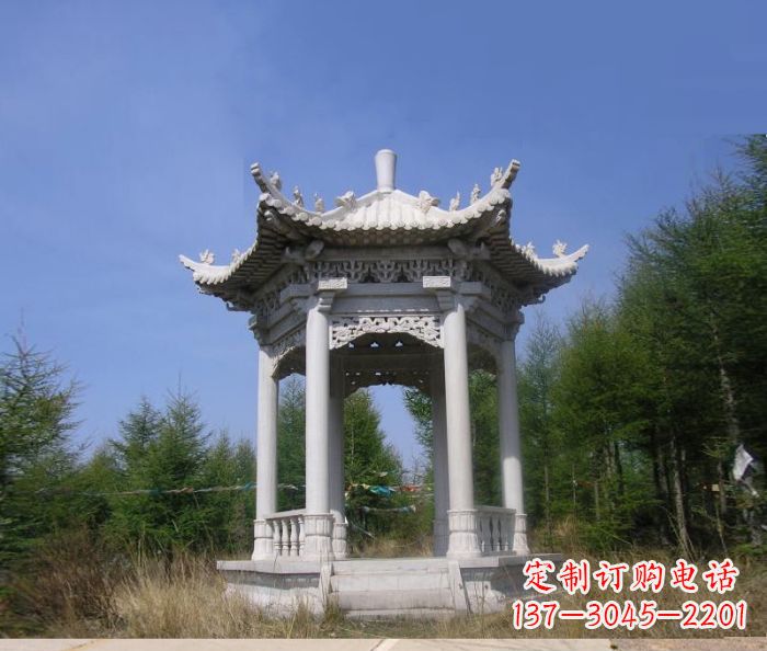 长春精美大理石六角石凉亭雕塑