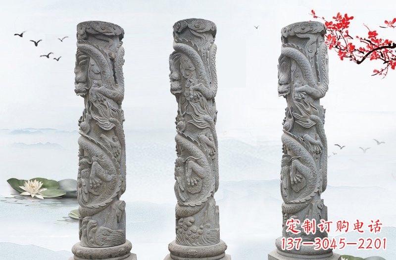 长春精美大理石龙柱雕塑