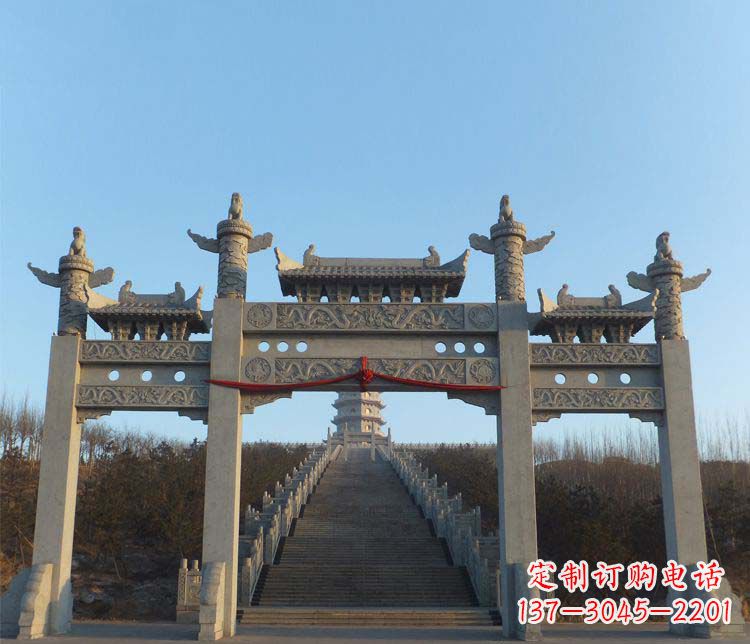 长春精美大理石三门牌坊雕塑