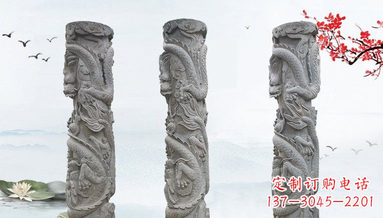 长春精美大理石龙柱雕塑