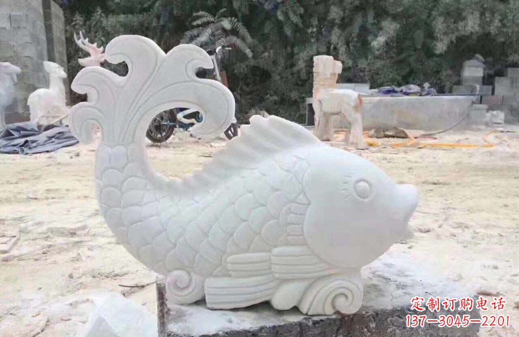 长春大理石鱼喷泉雕塑装置