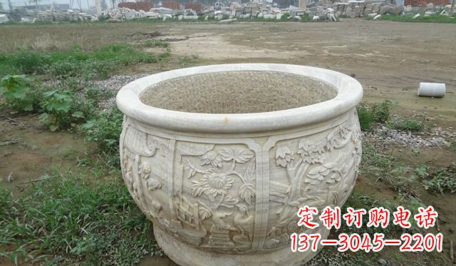 长春大理石鸳鸯花盆雕塑