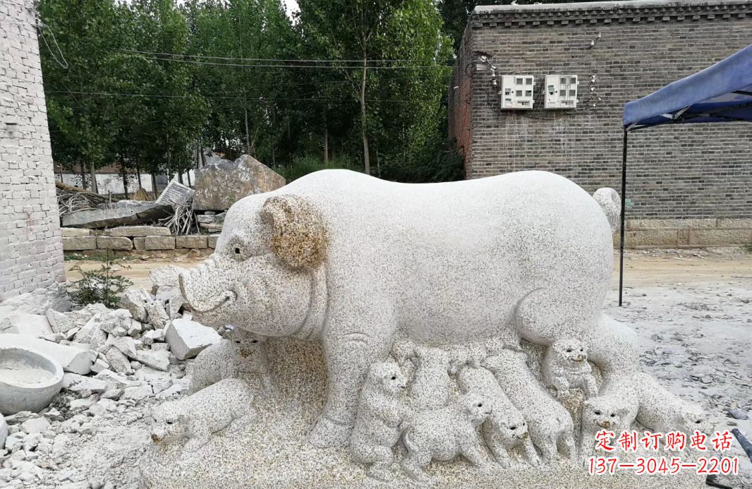 长春大理石招财小母猪动物雕塑