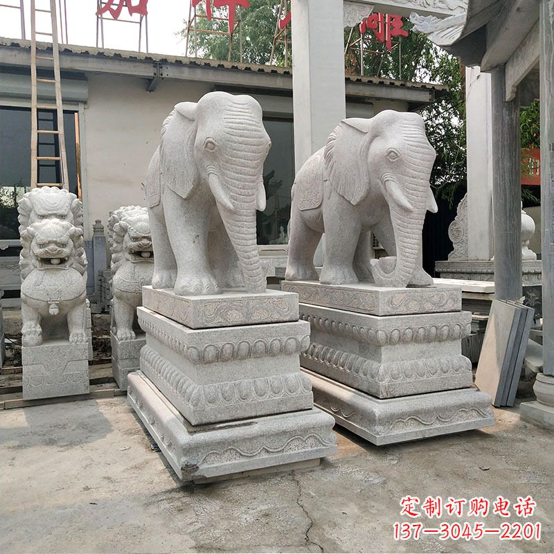 长春石材大象喷水雕塑