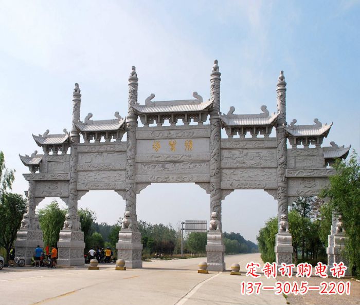 长春大型五门道路石雕牌坊定制