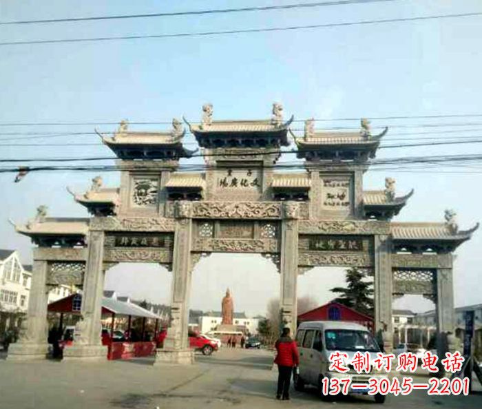 长春大型五门石雕牌坊 (3)