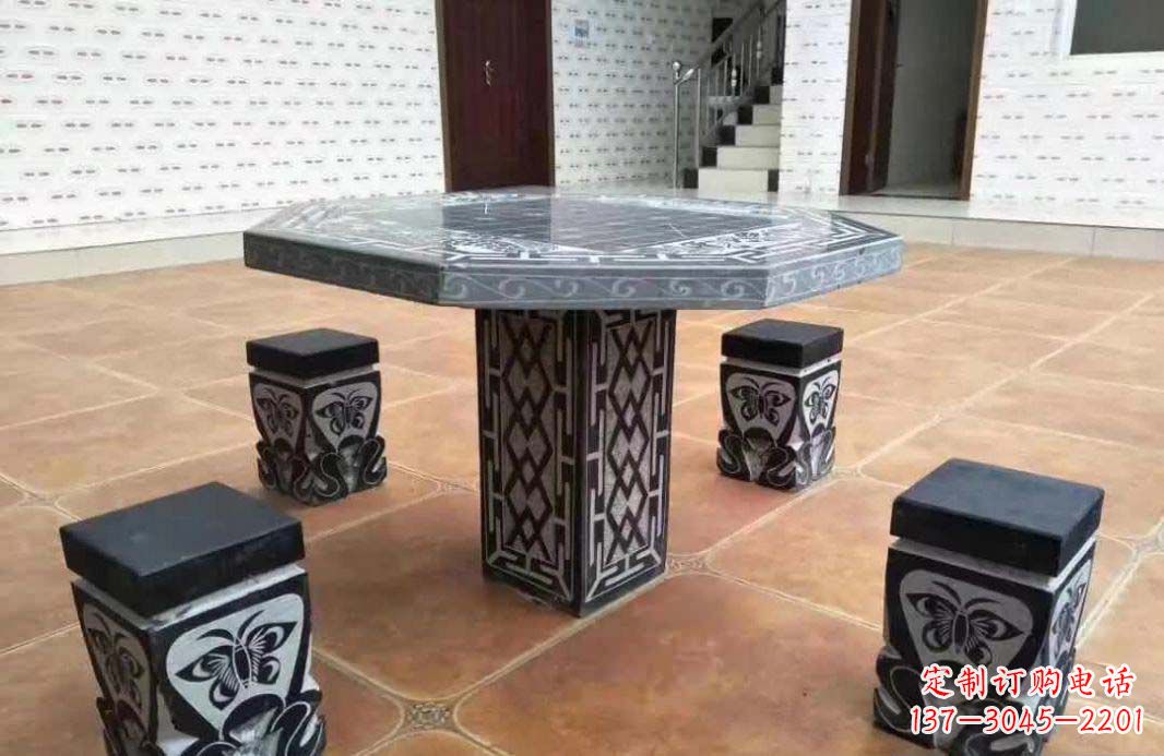 长春多边形雕刻仿古石桌凳