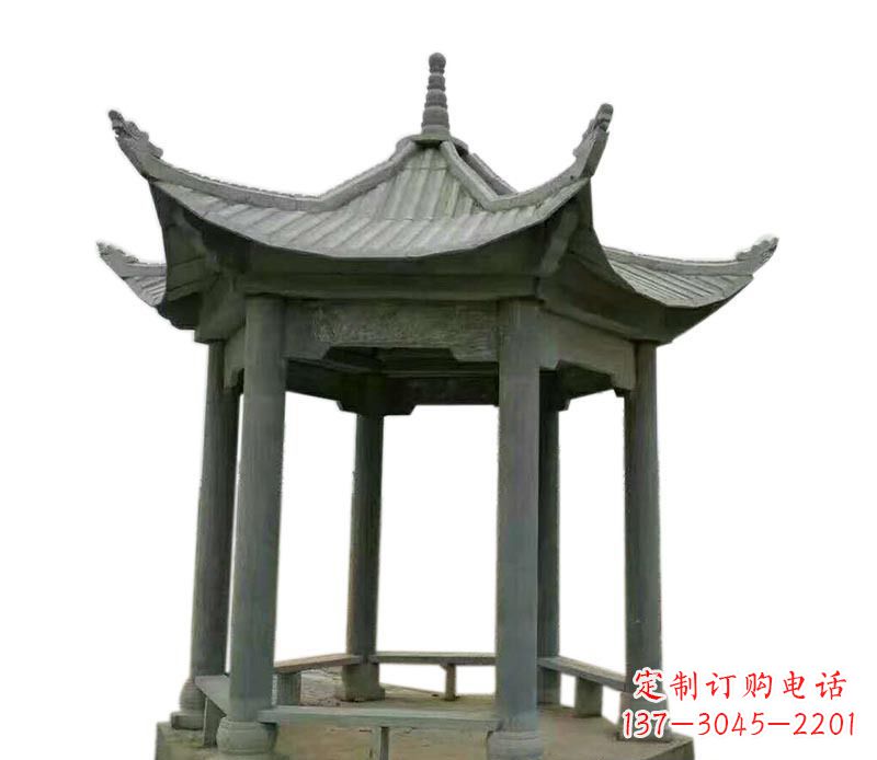 长春仿古六角凉亭石雕 (2)
